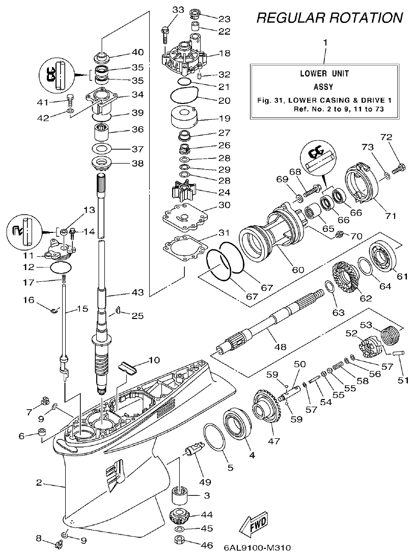 Yamaha F200CET, F225BET, FL200CET, FL225BET LOWER CASING & DRIVE 1 parts diagram